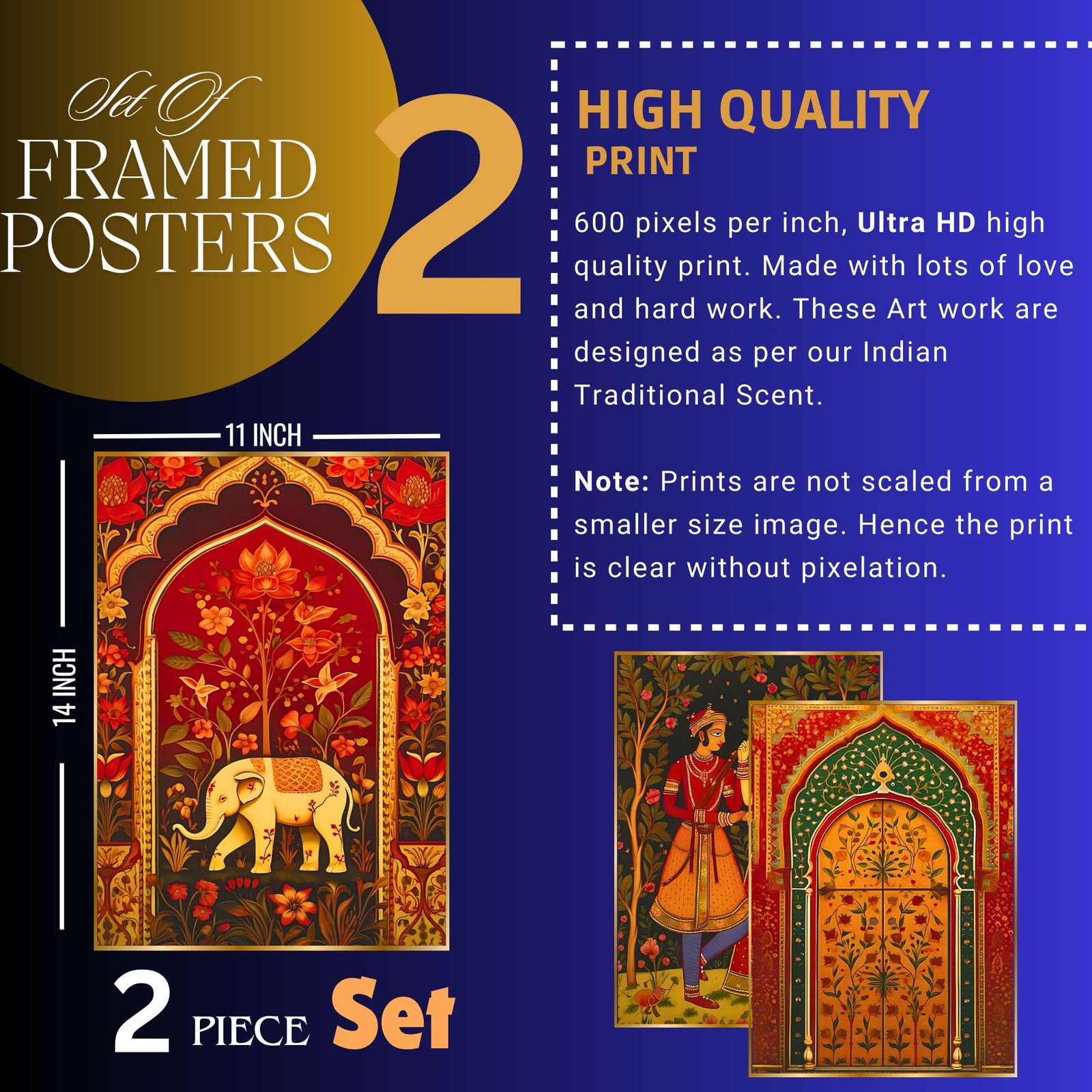 Set of Two Wall Paintings for Wall Dacoration Golden Framed Wall Paintings for Living Room & Bedroom Wall Art for Home Decoration & Office Wall Décor (14x11 inch CH-GD2-18) - Image 3